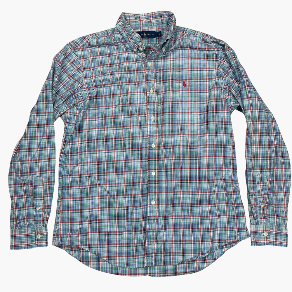 Ralph Lauren Mens Large Plaid Button Down Shirt Long Sleeve Multi Color Cotton - Picture 3 of 7